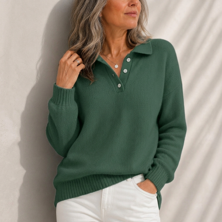 Marloes | Klassische Polokragen-Strickjacke mit Knöpfen