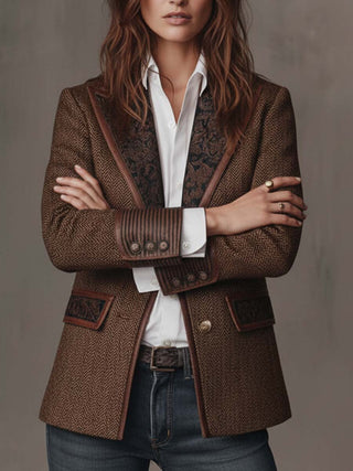Francesca | Blazer mit bedruckten Einsätzen im Fischgrätmuster