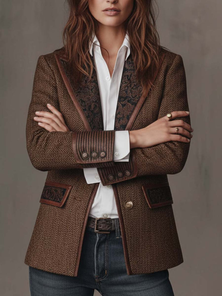 Francesca | Blazer mit bedruckten Einsätzen im Fischgrätmuster