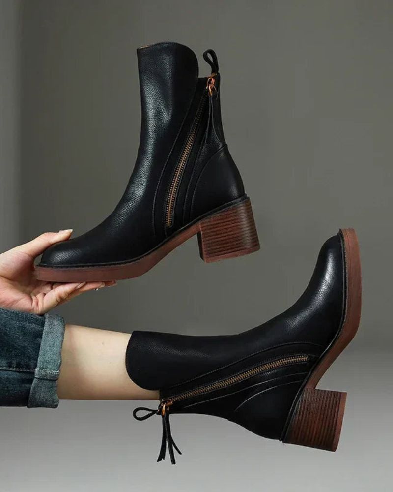 Pernelle | Stiefeletten aus Leder mit Blockabsatz