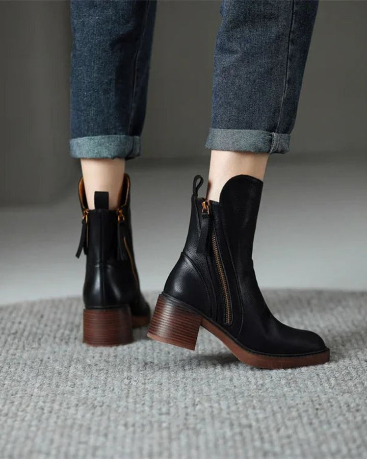 Pernelle | Stiefeletten aus Leder mit Blockabsatz