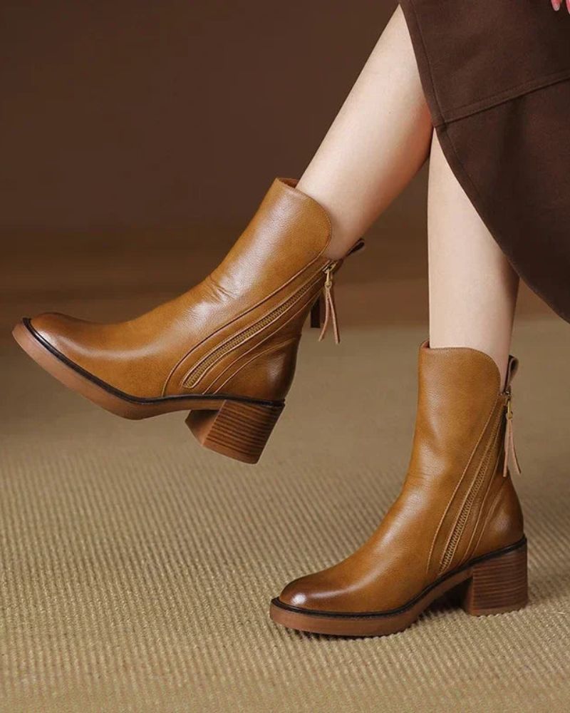 Pernelle | Stiefeletten aus Leder mit Blockabsatz