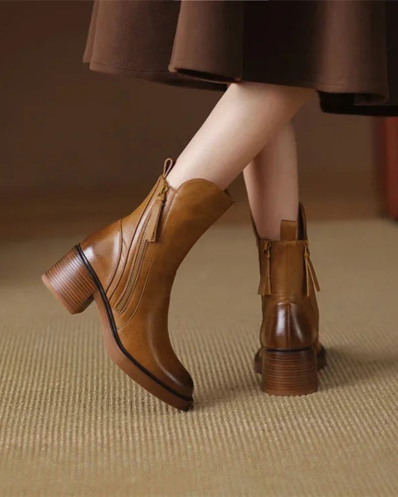 Pernelle | Stiefeletten aus Leder mit Blockabsatz