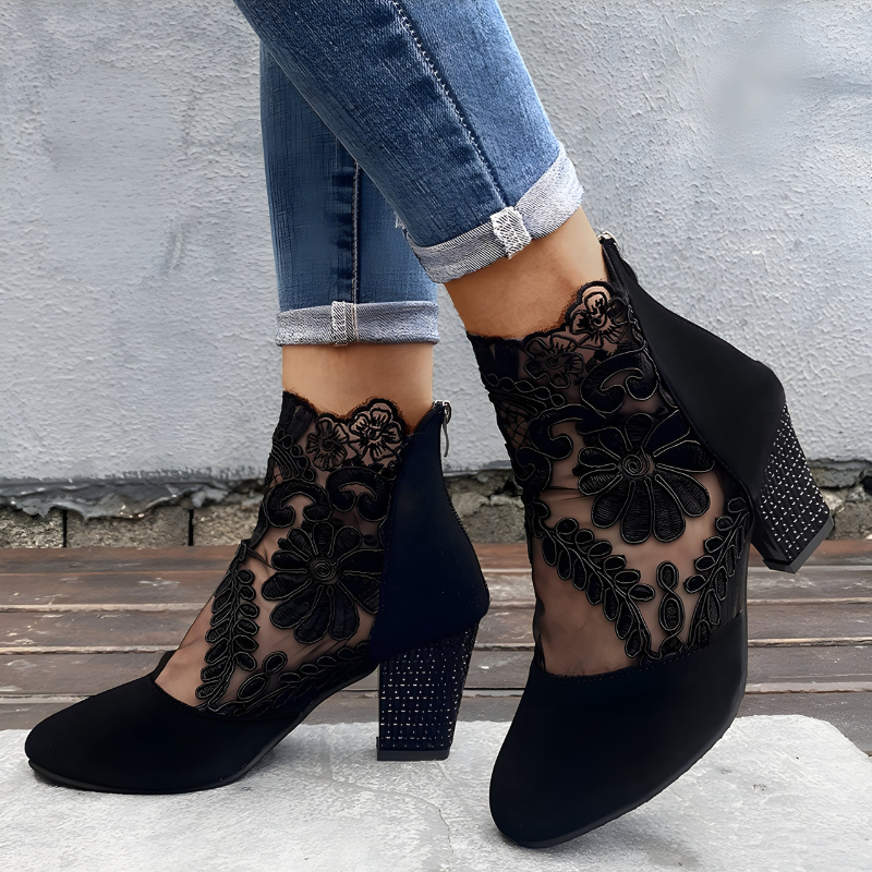 Federica | Spitzen-Stiefeletten mit Blockabsatz