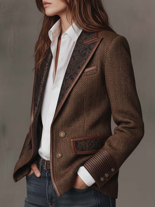 Francesca | Blazer mit bedruckten Einsätzen im Fischgrätmuster