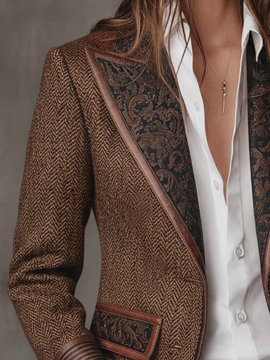 Francesca | Blazer mit bedruckten Einsätzen im Fischgrätmuster