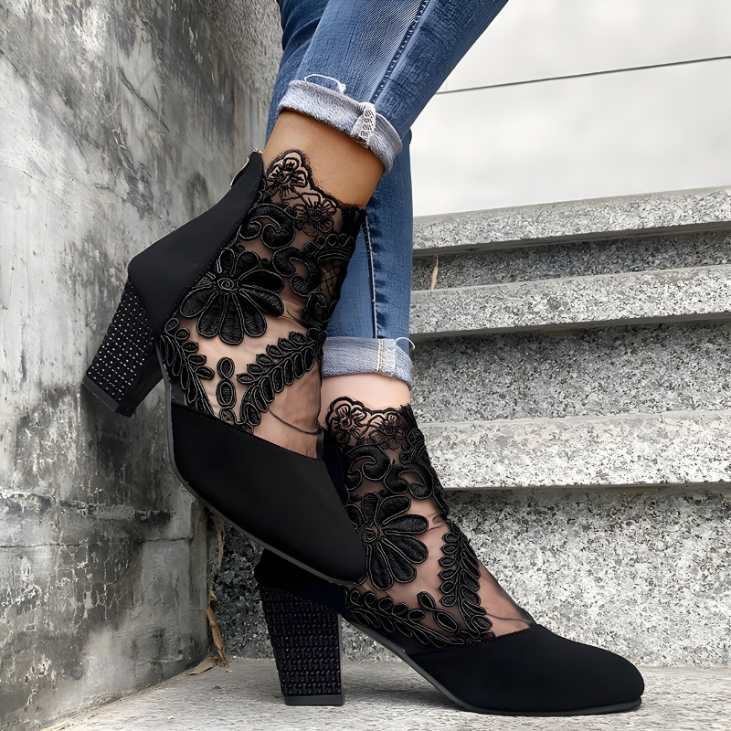 Federica | Spitzen-Stiefeletten mit Blockabsatz