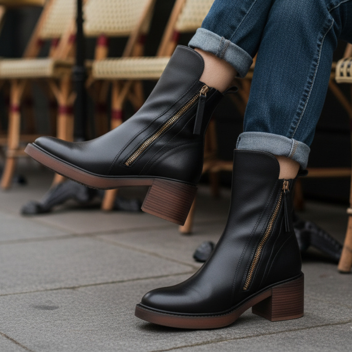 Pernelle | Stiefeletten aus Leder mit Blockabsatz