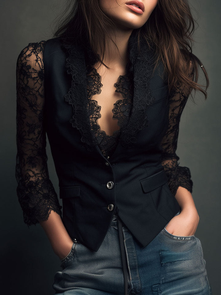 Vittoria | Blazer mit halbtransparenten Spitzenärmeln