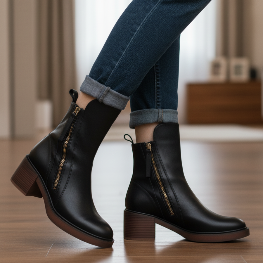 Pernelle | Stiefeletten aus Leder mit Blockabsatz