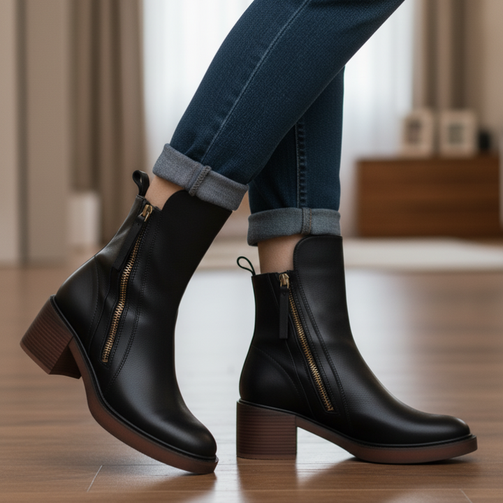 Pernelle | Stiefeletten aus Leder mit Blockabsatz