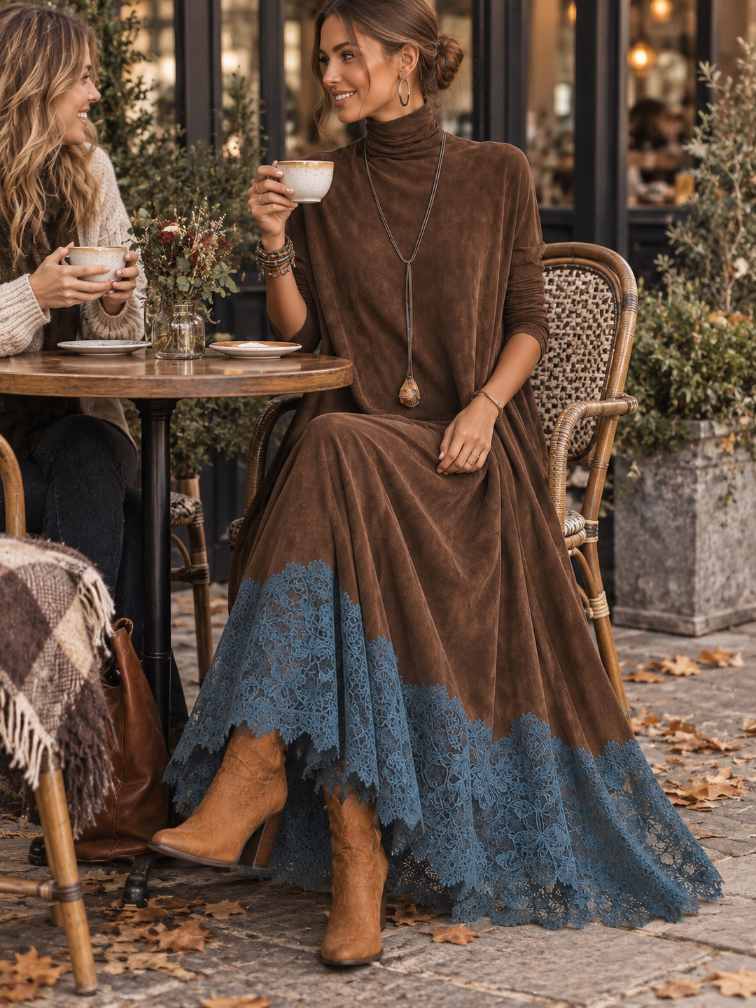 Piera Maxikleid im Herbst-Café getragen