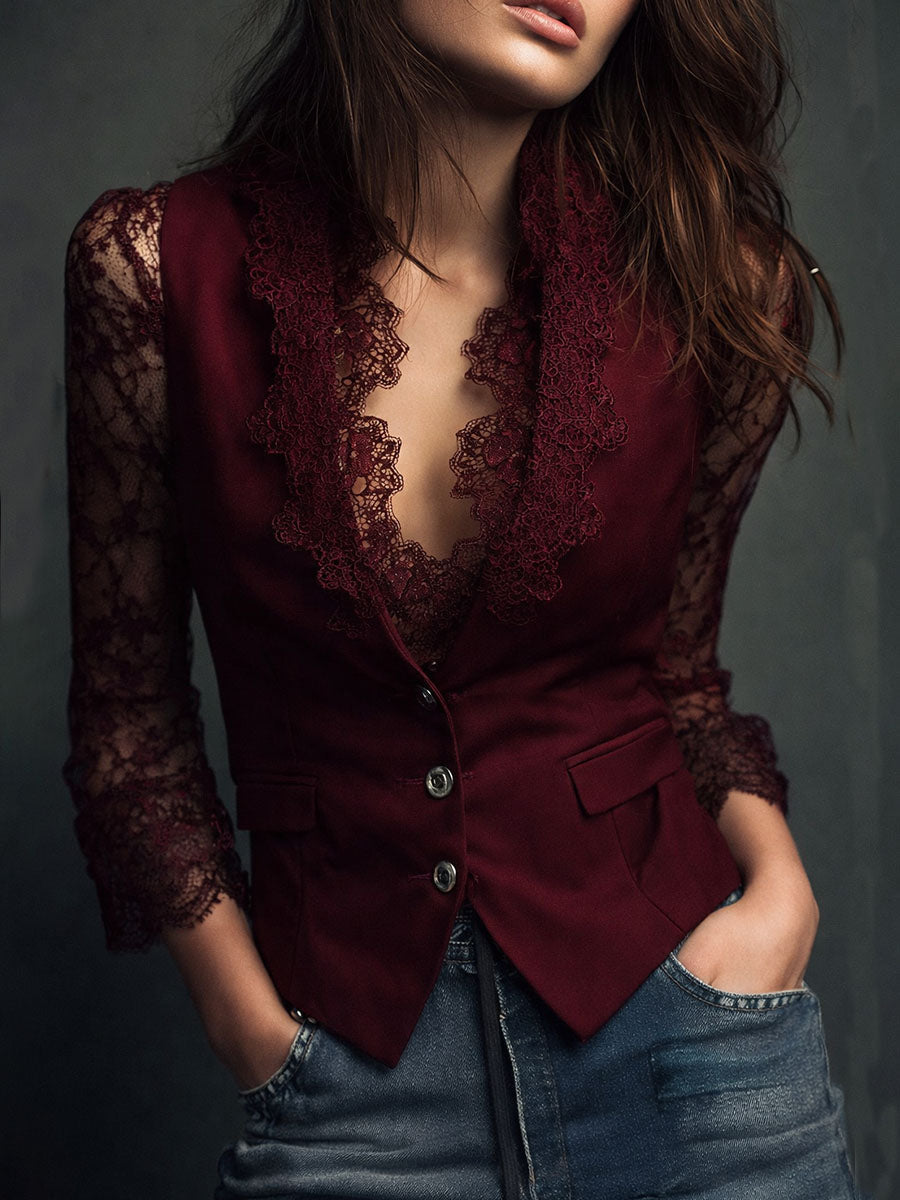 Vittoria | Blazer mit halbtransparenten Spitzenärmeln