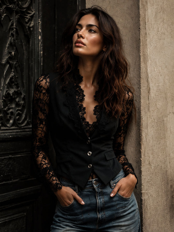 Vittoria | Blazer mit halbtransparenten Spitzenärmeln