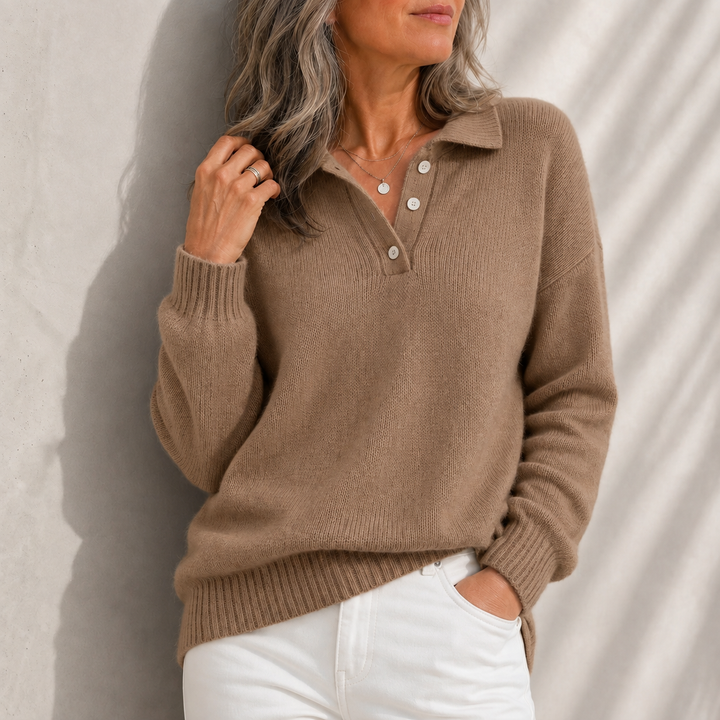 Marloes | Klassische Polokragen-Strickjacke mit Knöpfen