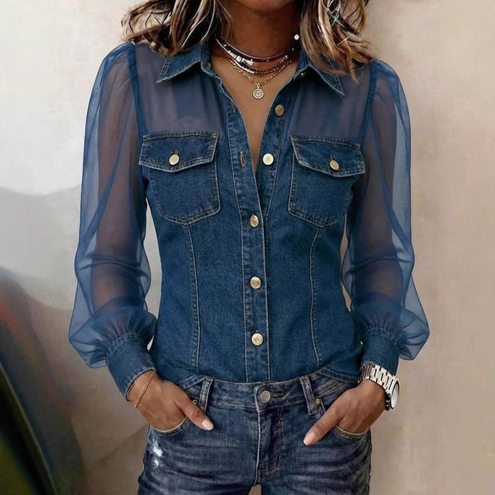 Lara | Bluse in Denimoptik mit transparenten Ärmeln