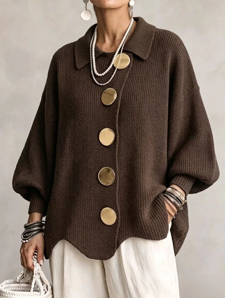 Isadora | Oversize-Cardigan mit Revers und großen Metallknöpfen