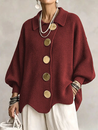 Isadora | Oversize-Cardigan mit Revers und großen Metallknöpfen