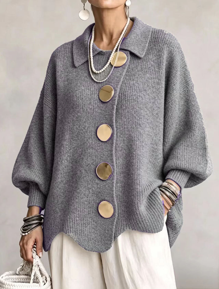 Isadora | Oversize-Cardigan mit Revers und großen Metallknöpfen