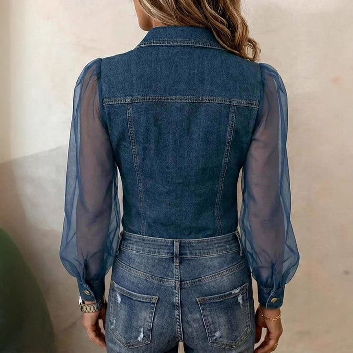 Lara | Bluse in Denimoptik mit transparenten Ärmeln