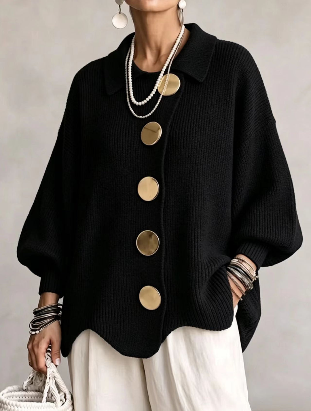 Isadora | Oversize-Cardigan mit Revers und großen Metallknöpfen