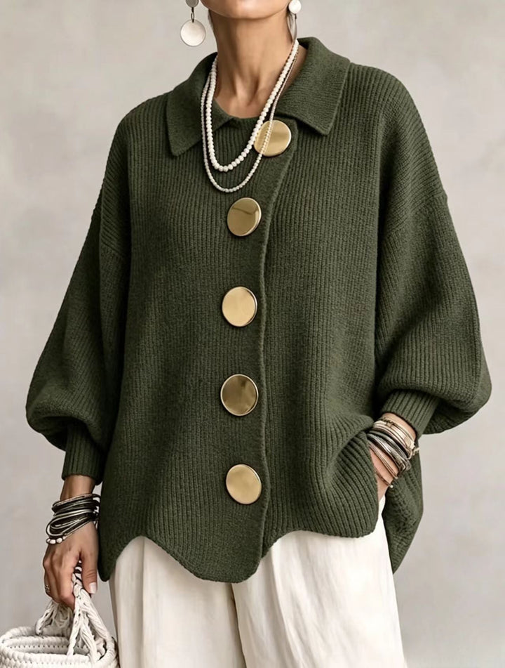 Isadora | Oversize-Cardigan mit Revers und großen Metallknöpfen