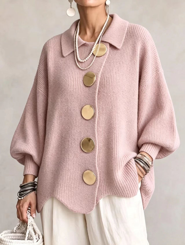 Isadora | Oversize-Cardigan mit Revers und großen Metallknöpfen