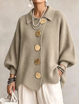 Isadora | Oversize-Cardigan mit Revers und großen Metallknöpfen