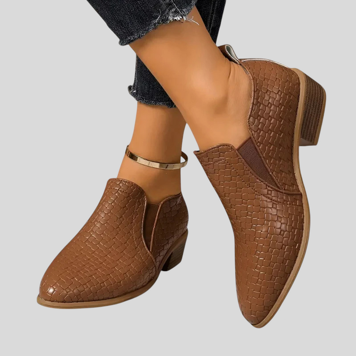 Éliane | Geflochtene Stiefeletten mit Blockabsatz
