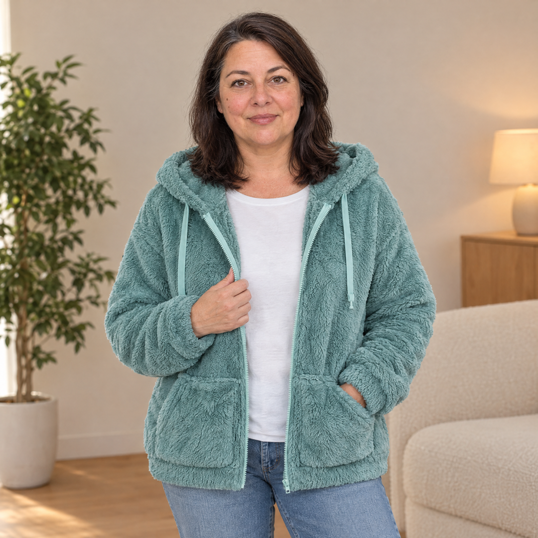 Sophie | Flauschige Kapuzenjacke mit Reißverschluss