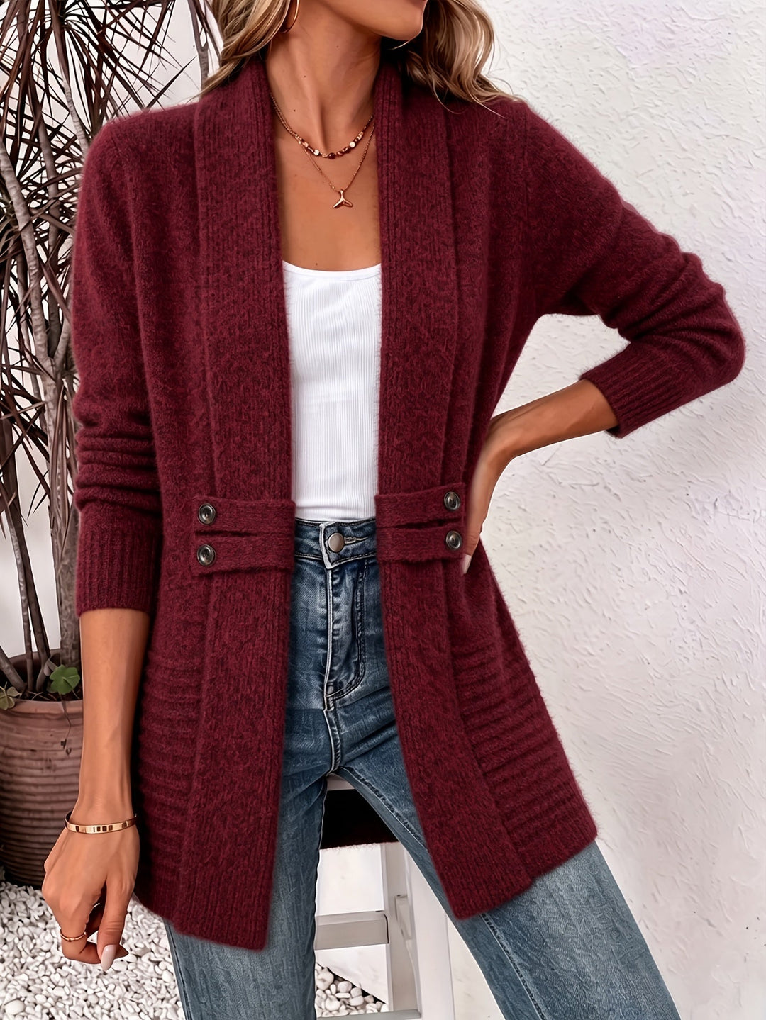 Nora | Langer Strickcardigan mit Schalkragen