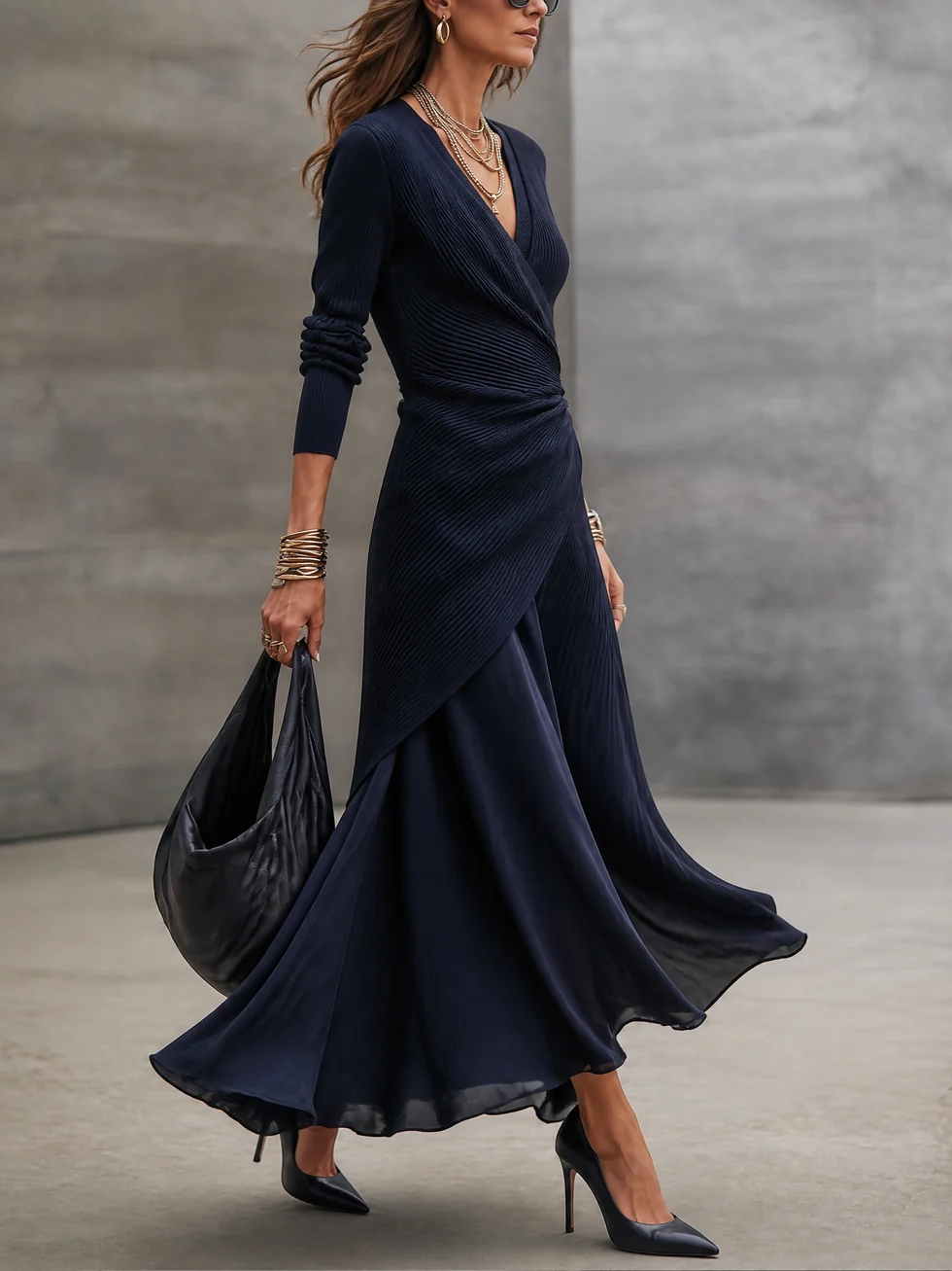 Tamara | Maxikleid mit Wickeloberteil und Satinrock