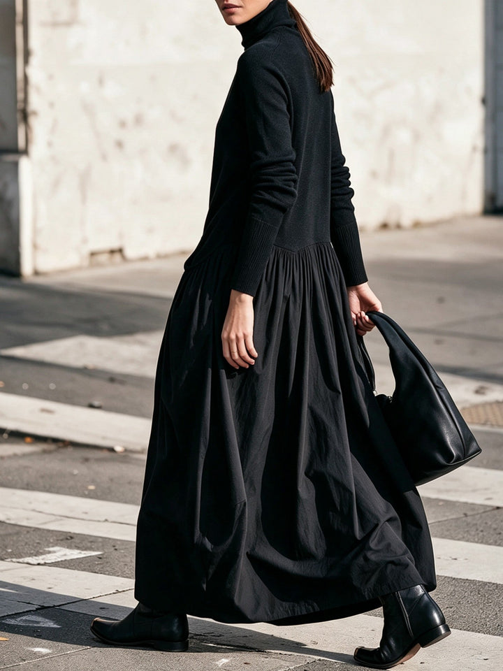 Mila Maxikleid in Schwarz, Seitenansicht