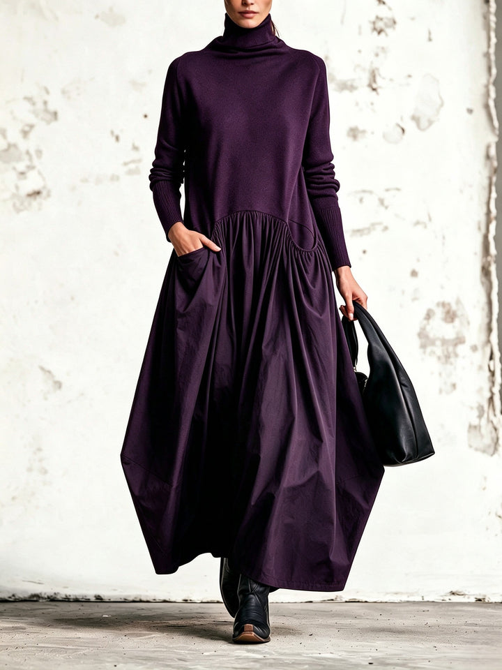 Mila Oversize-Maxikleid mit Rollkragen in Dunkellila