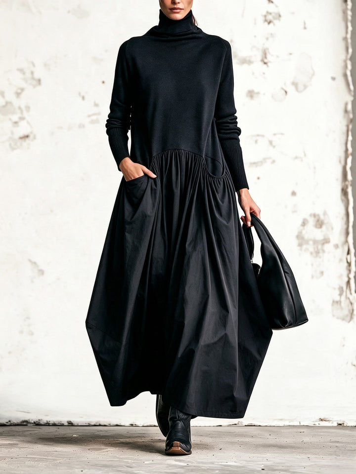 Mila Maxikleid in Schwarz mit Taschen, Vorderansicht