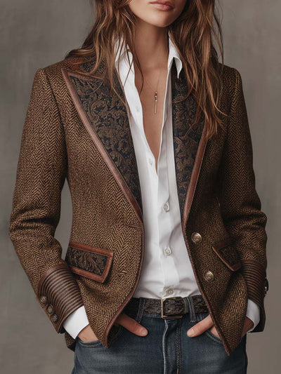Francesca | Blazer mit bedruckten Einsätzen im Fischgrätmuster