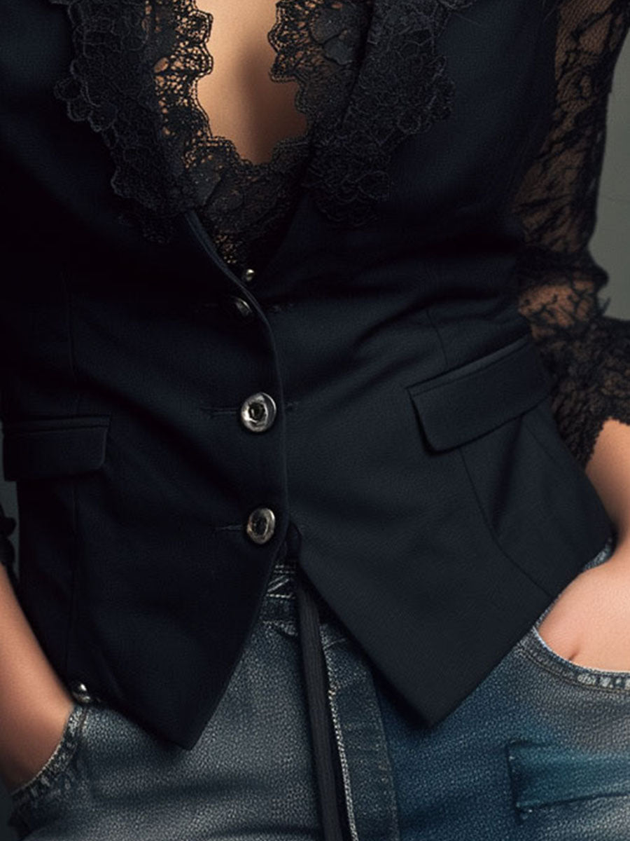 Vittoria | Blazer mit halbtransparenten Spitzenärmeln