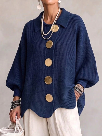 Isadora | Oversize-Cardigan mit Revers und großen Metallknöpfen