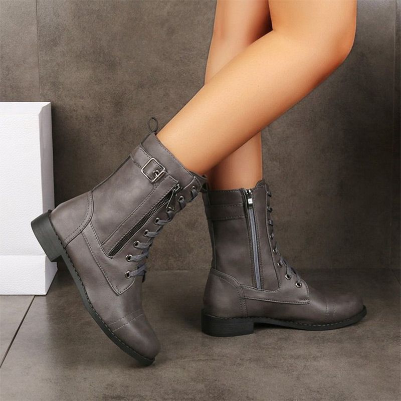 Greta | Schnürstiefel mit runder Spitze und seitlichem Reißverschluss