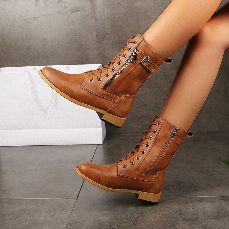 Greta | Schnürstiefel mit runder Spitze und seitlichem Reißverschluss