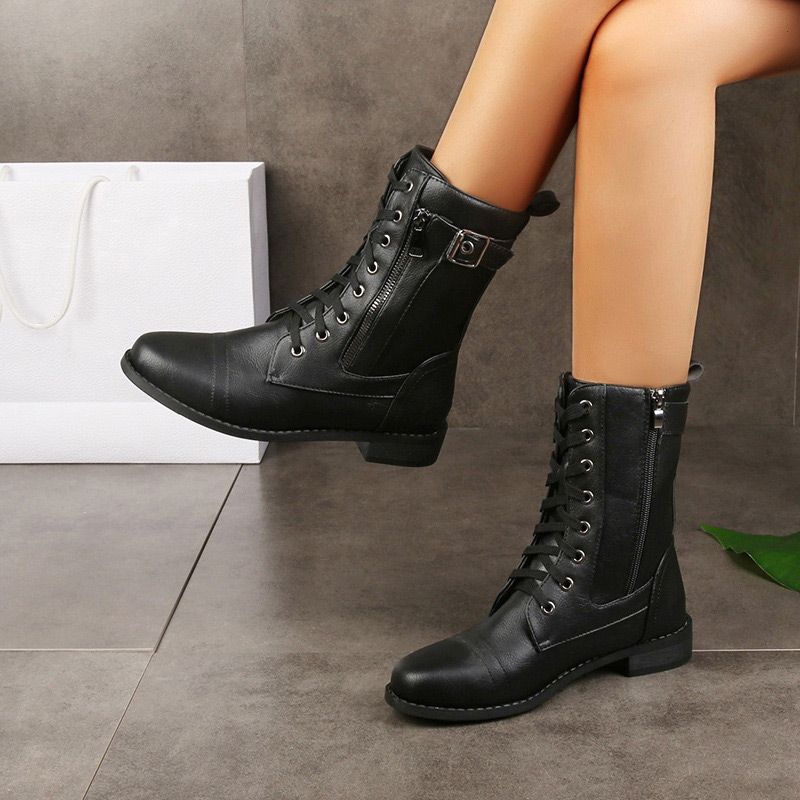 Greta | Schnürstiefel mit runder Spitze und seitlichem Reißverschluss