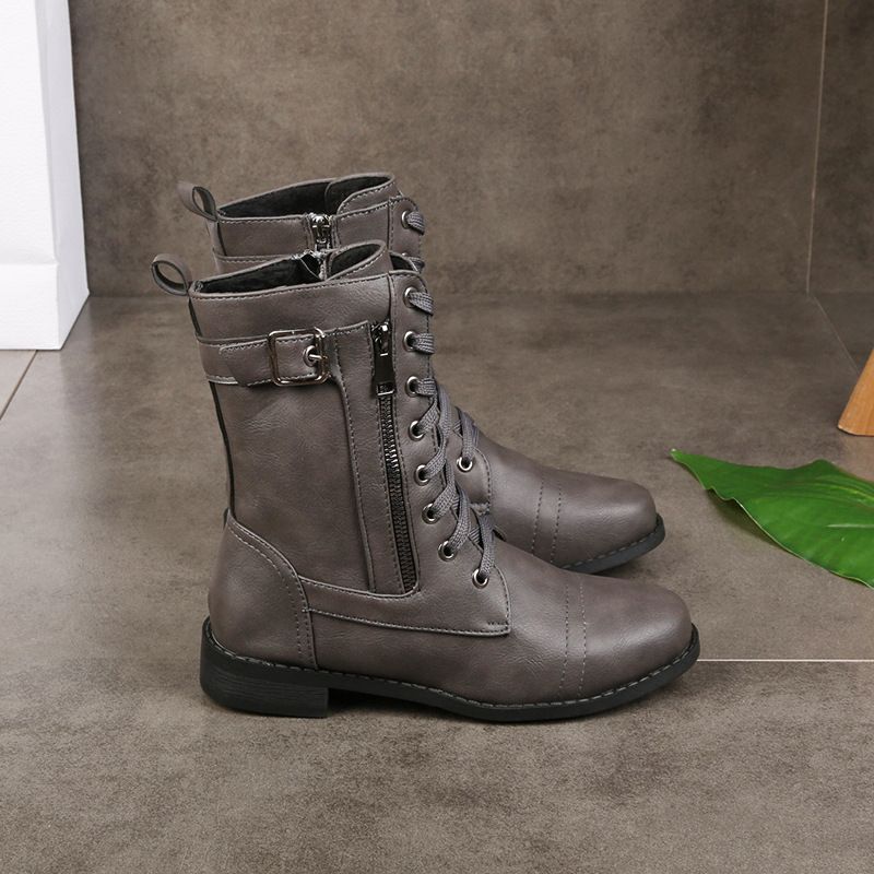 Greta | Schnürstiefel mit runder Spitze und seitlichem Reißverschluss