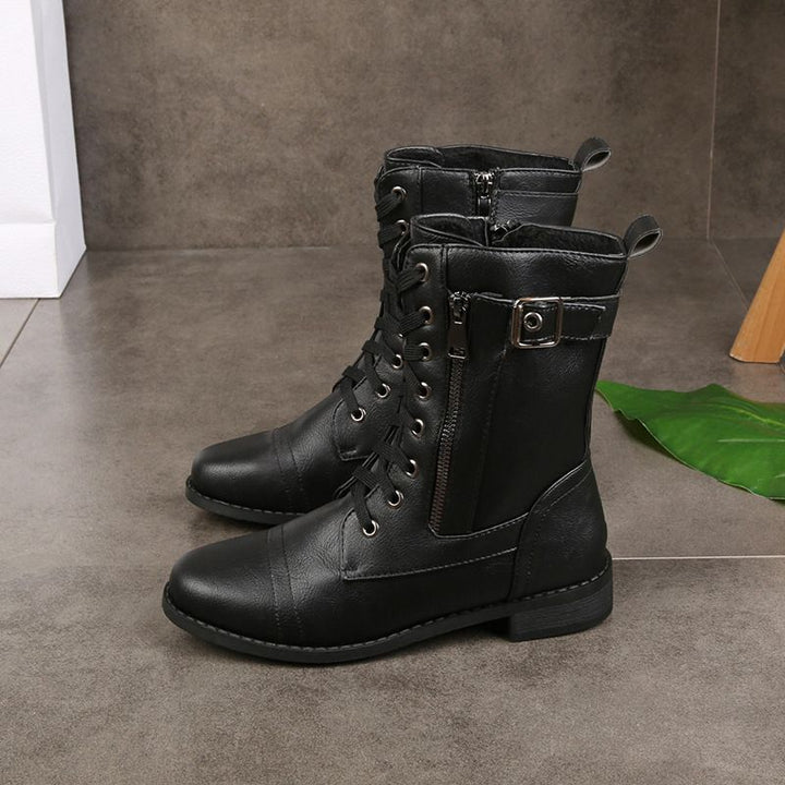 Greta | Schnürstiefel mit runder Spitze und seitlichem Reißverschluss